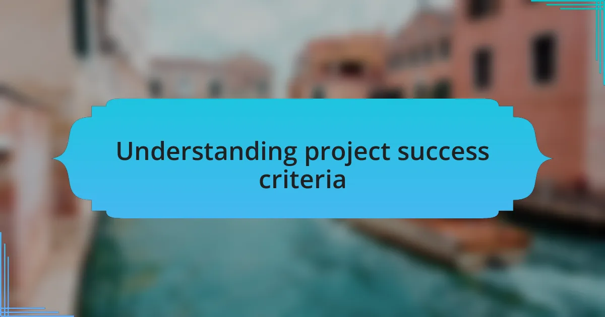 Understanding project success criteria